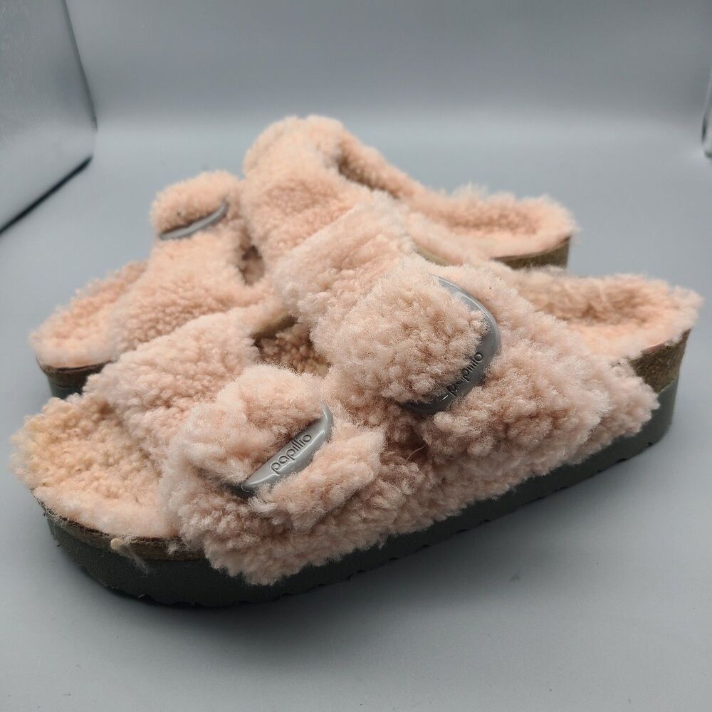 Birkenstock Papillio sandal Pink Arizona Big Buckle Teddy Shearling 7 38 new